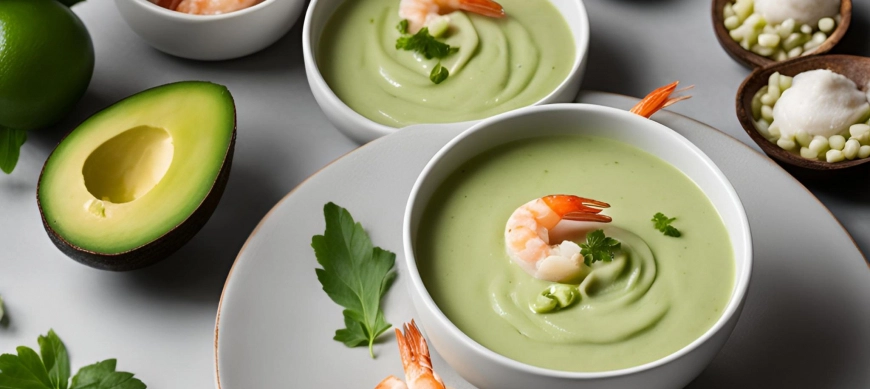 RECETA DE VERANO CON THERMOMIX: CREMA FRIA DE AGUACATE CON GAMBAS AL VAROMA