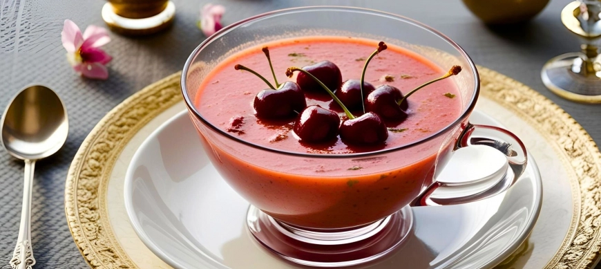 GAZPACHO de CEREZAS con HIERBABUENA