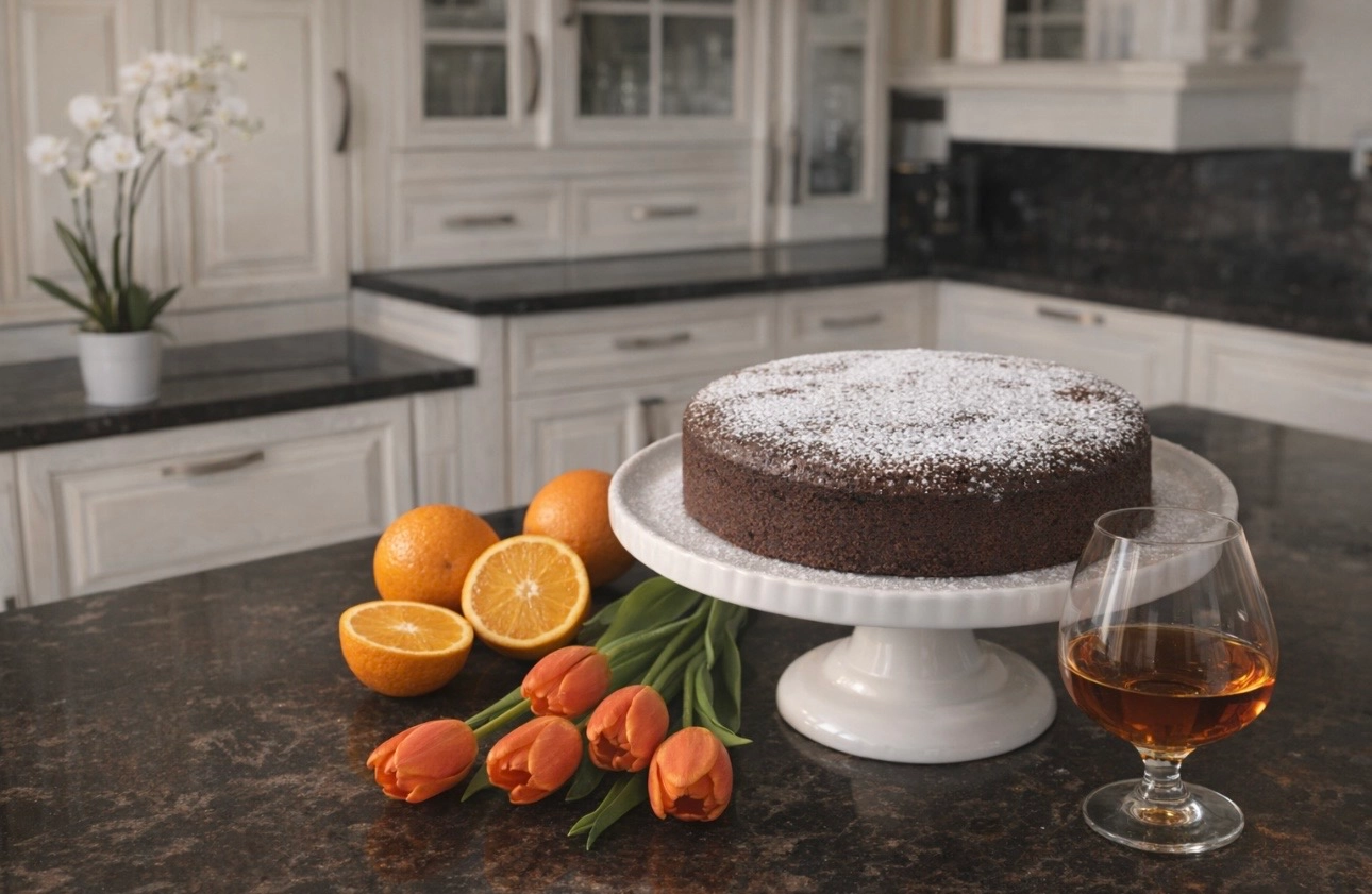 Bizcocho de chocolate con naranja al brandy
