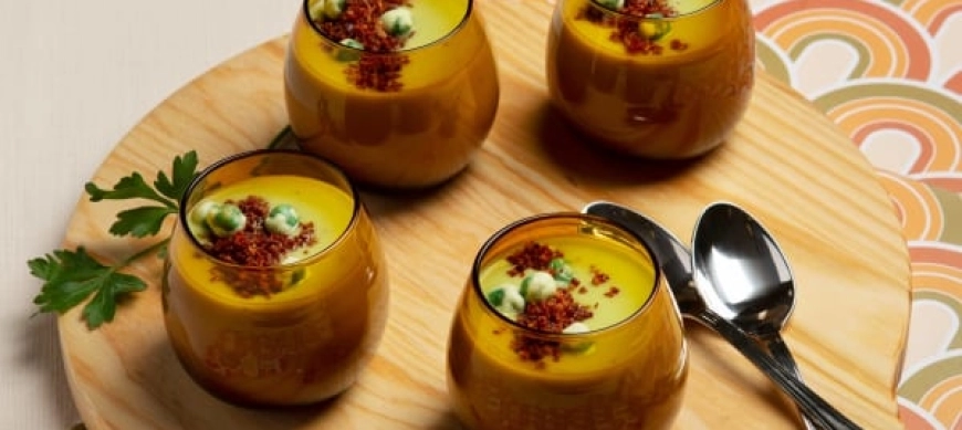 Vichyssoise de guisantes con chispa